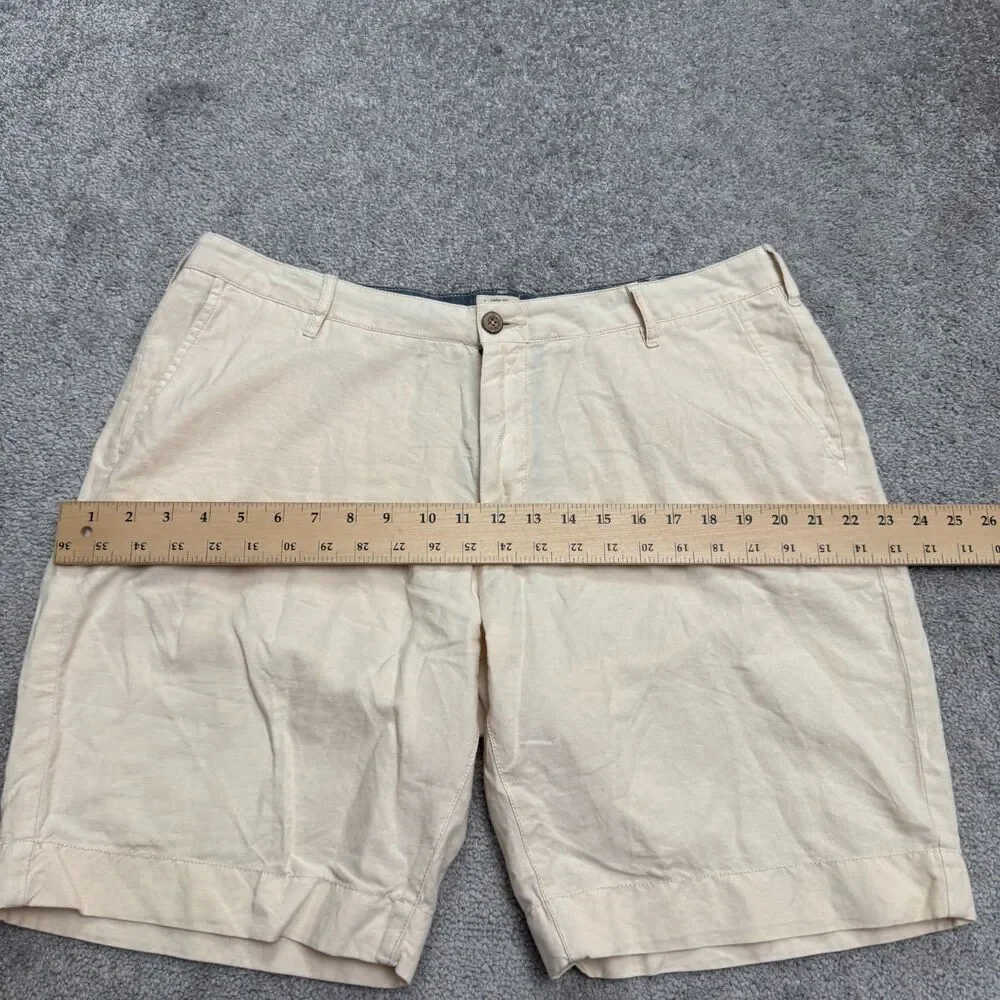 Faherty Linen Blend Chino Shorts Mens 34 Beige Flat Front Casual Summer Classic